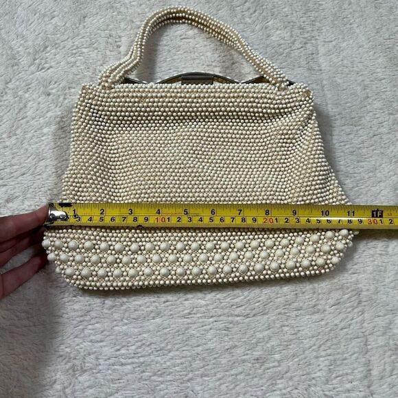 Vintage 1950s Corde Bead Mini Lumured Cream Purse Hand Bag - Picture 7 of 8